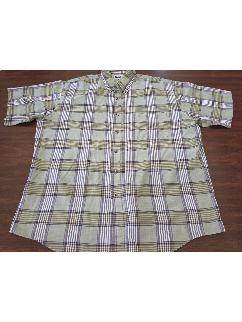 Key Elements Mens XL Green Plaid Short Sleeve Button Down Shirt Casual Pocket